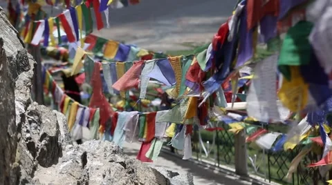 Buddhist Prayer Flags Blowing in the Wind Video stock 51847294