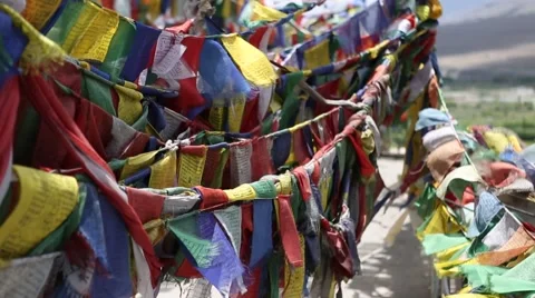 Buddhist Prayer Flags Blowing in the Wind Video stock 51847397