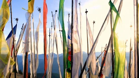 Buddhist Prayer Flags Blowing In The Wind. Video stock 102778872