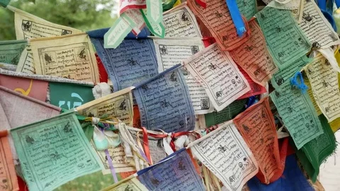 Buddhist prayer flags gently moving in the wind Stock Footage 78531871