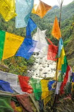 Buddhist prayer flags in India Stock Photos