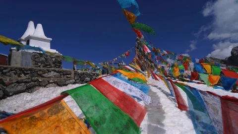 Buddhist prayer flags on mountain Stock Footage 88374408