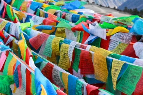 Buddhist prayer flags Stock Photos
