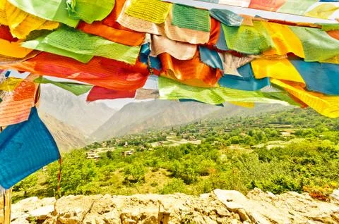 Buddhist prayer flags in Sichuan Stock Photos