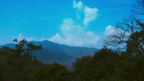 Buddhist Prayer Flags In Sky Above Kathmandu Valley Nepal Asia Framed By Trees Stock Footage 168604227