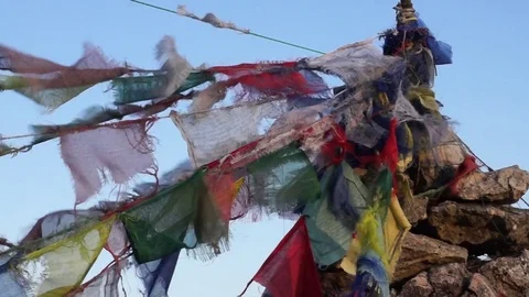 Buddhist prayer flags swaying in the wind Stock Footage 77811795