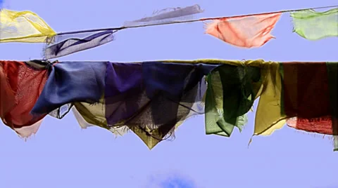 Buddhist prayer flags wave in the wind, close up. Stock Footage 39838284