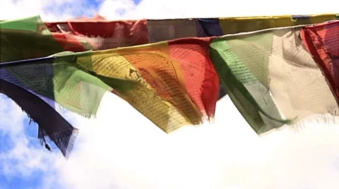 Buddhist prayer flags wave in the wind. Stock Footage 40146268