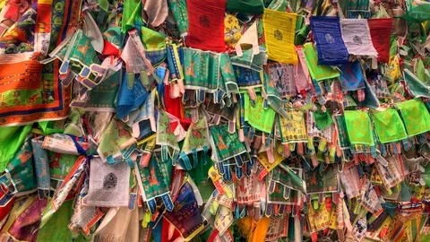 Buddhist prayer flags waving in the wind Stock-Footage 118044899