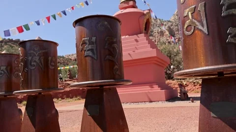 Buddhist Prayer Wheels Amitabha Stupa Red Rocks Sedona Arizona Stock Footage 336383947
