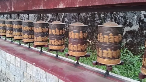 Buddhist prayer wheels at Enchey Monastery, West Bengal, India Stock Footage 281325827