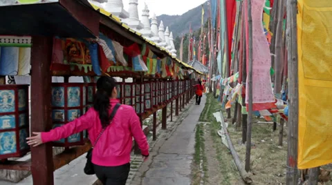 Buddhist Prayer Wheels Stock Footage 33053104