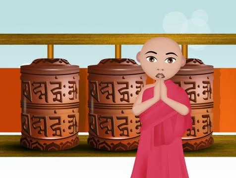 Buddhist prayer wheels Stock Illustration