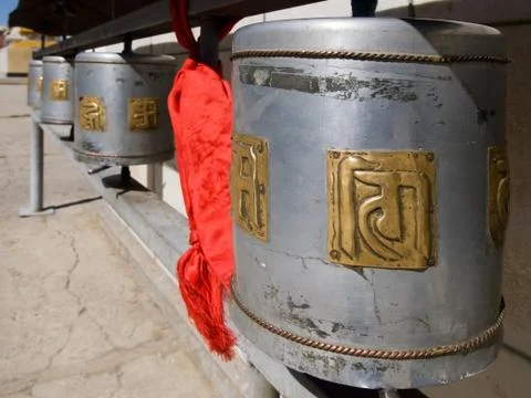 Buddhist prayer wheels Stock Photos