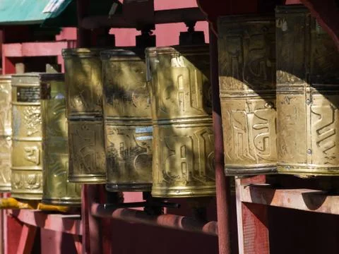 Buddhist prayer wheels Stock Photos