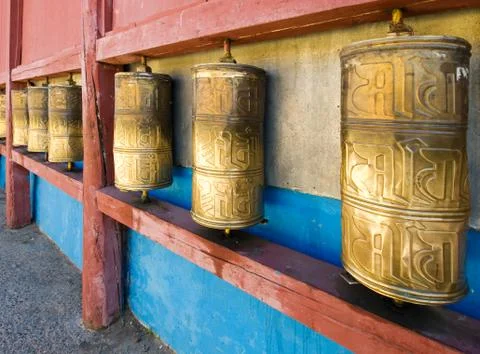 Buddhist prayer wheels Stock Photos