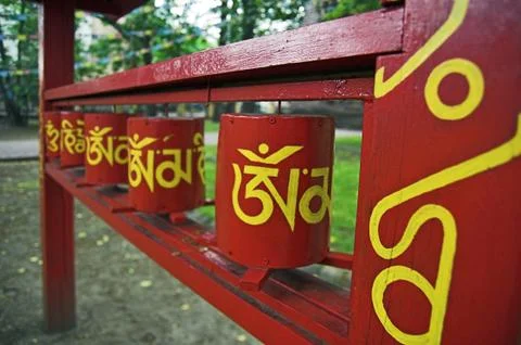 Buddhist prayer wheels Stock Photos