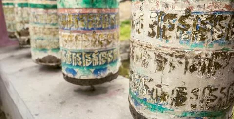 Buddhist prayer wheels Stock-Fotos
