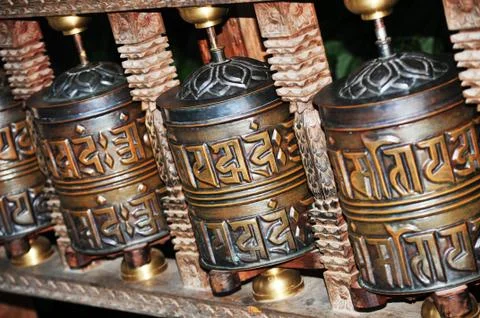 Buddhist prayer wheels Stock Photos