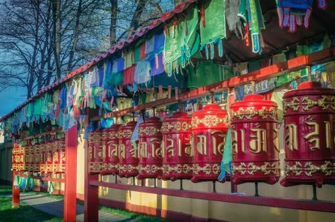Buddhist prayer wheels Stock Photos