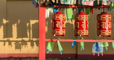 Buddhist prayer wheels Stock Photos