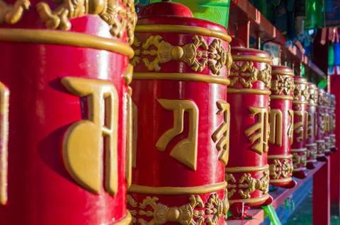 Buddhist prayer wheels Stock Photos