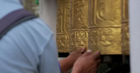 Buddhist Prayer Wheels In Tibetan Monastery. India, Mcleod Ganj, Dharamsala Stock Footage 96545404