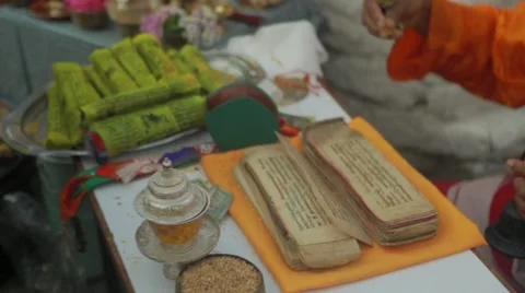 Buddhist priest accepting religious offering Stock Footage 62924075