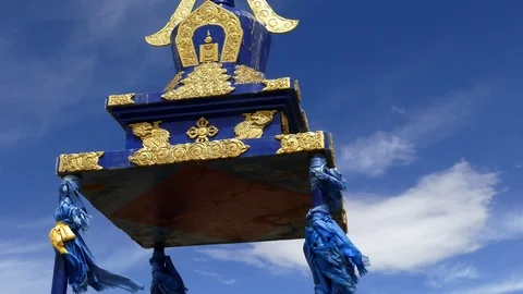 Buddhist ritual construction of stupa in the Mongolian steppe. Stock Footage 89675696