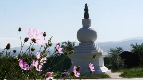 Buddhist ritual structure stupa on a sunny summer day. Stock Footage 284047623
