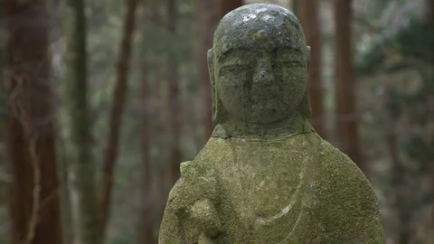 Buddhist statue in a graveyard at Mt. Haguro 스톡 동영상 128796499
