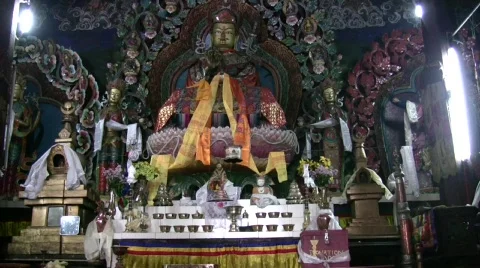 Buddhist Statue at Makdhog Monastery in Darjeeling India Stock Footage 376211
