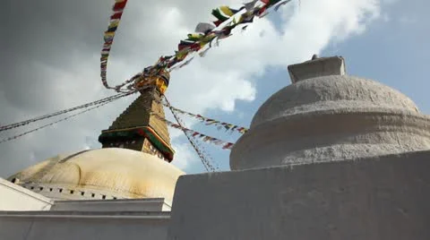 Buddhist stupa and Himalayas Stock Footage 24657929