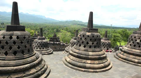 Buddhist stupa of Borobudur Stock Footage 24456724