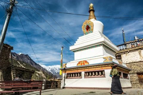 Buddhist stupa in Manang. Stock Photos