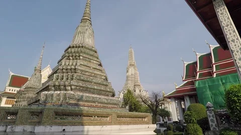 Buddhist Stupa or Prang Spire, Wat Arun Temple Compound, Bangkok, Thailand Stock Footage 290950877
