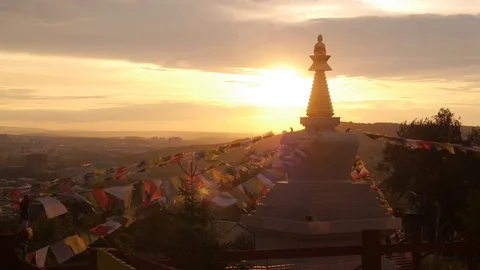 Buddhist stupa - sunset shot 1 Stock Footage 80553205