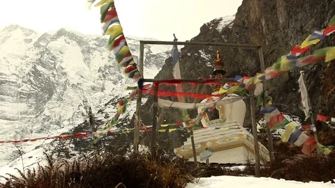 Buddhist stupa under Annapurna III. Stock Footage 87470710