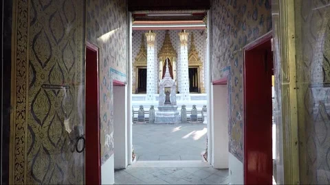 Buddhist Stupa, View Through Gate, Wat Arun Temple Compound, Bangkok, Thailand Stock Footage 290789783