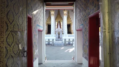 Buddhist Stupa, View Through Gate, Wat Arun Temple Compound, Bangkok, Thailand Stock Footage 290789784