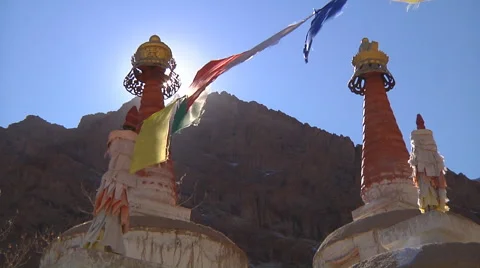 Buddhist Stupas and Prayer Flags in Himalaya Stock Footage 55839037