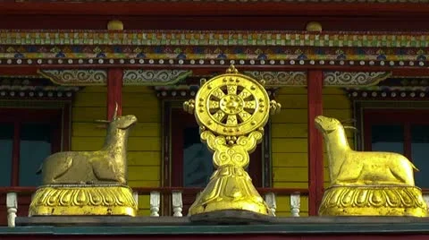 Buddhist Symbol Dharmacakra, Details of The Temple of the Pure Land Stock Footage