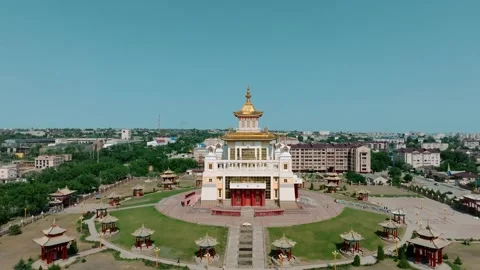 Buddhist Temple aerial cinematic view drone Stock Footage 253673413
