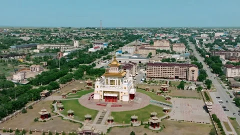 Buddhist Temple aerial cinematic view drone around Stock Footage 253673484