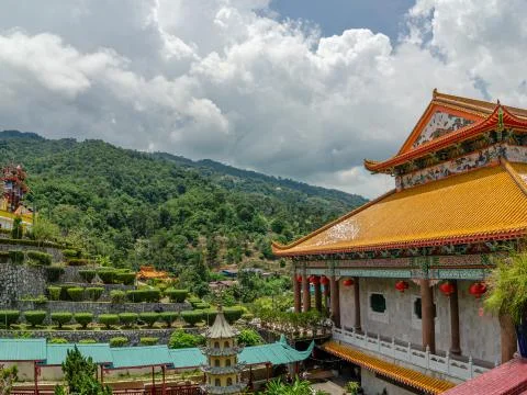 Buddhist temple against a dramatic sky, malaysia, penang Stock Photos