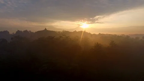 Buddhist temple and forest at sunset Video stock 94915963
