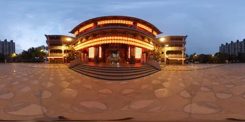 Buddhist Temple and Lanterns at Evening Outdoor - 360 VR Stock Footage 85915173