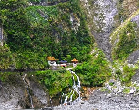 Buddhist temple and monastery in the mountains on the island of Taiwan. Stock Photos