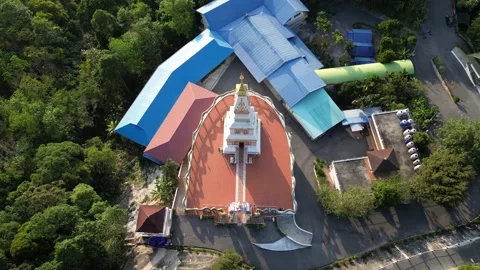 Buddhist temple in asia on a hill overlooking the sea. Video drone Stock Footage 296291007