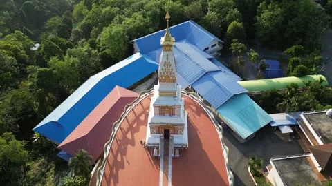 Buddhist temple in asia on a hill overlooking the sea. Video drone Stock-Footage 296291053